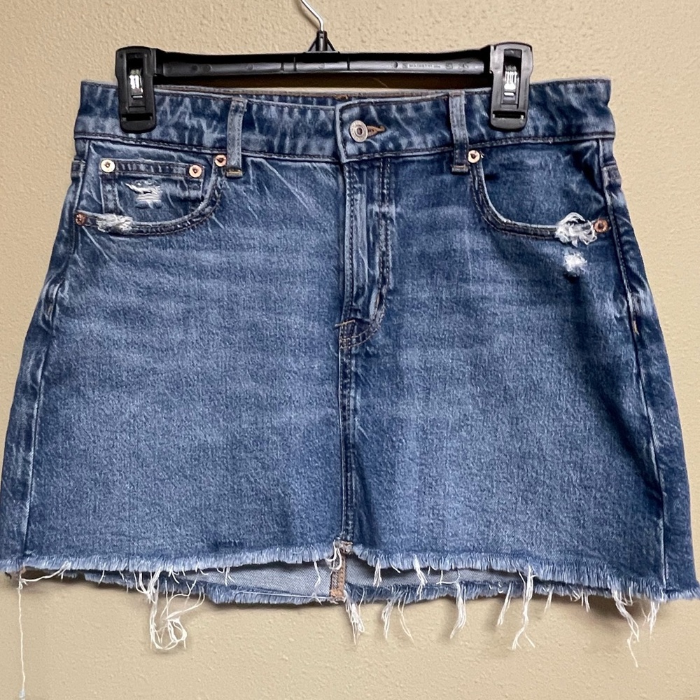AE Distressed Denim Mini Skirt Frayed Hem Y2K/Boho/Summer